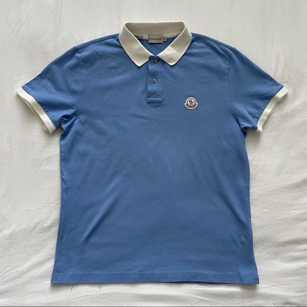 Light Blue Moncler Polo Shirt. Size: large (fits small since brand is foreign)
